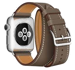 Apple Watch Series 2 Hermes 38mm SS Etoupe Swift Leather Double Tour Band MNQ52LL/A