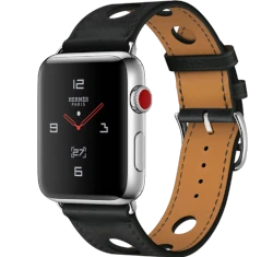 Apple Watch Series 3 Hermes 42mm SS Noir Gala Leather Single Tour Rallye MQLU2LL/A GPS Cellular