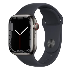 Apple Watch Series 7 41mm Graphite Stainless Steel Case with Apple OEM Band A2475 GPS Cellular