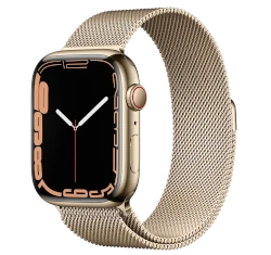 Apple Watch Series 7 45mm Gold Stainless Steel Case with Milanese Loop A2477 GPS Cellular smartwatch