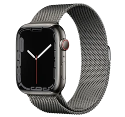 Apple Watch Series 7 45mm Graphite Stainless Steel Case with Milanese Loop A2477 GPS Cellular smartwatch