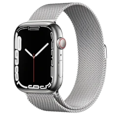 Apple Watch Series 7 45mm Silver Stainless Steel Case with Milanese Loop A2477 GPS Cellular smartwatch