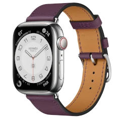 Apple Watch Series 7 Hermes 41mm Silver Stainless Steel Case with Leather Single Tour A2475 GPS Cellular