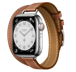 Apple Watch Series 7 Hermes 45mm Silver Stainless Steel Case with Attelage Double Tour A2477 GPS Cellular smartwatch