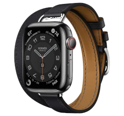 Apple Watch Series 7 Hermes 45mm Space Black Stainless Steel Case with Attelage Double Tour A2477 GPS Cellular