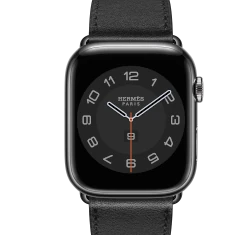 Apple Watch Series 7 Hermes 45mm Space Black Stainless Steel Case with Leather Single Tour A2477 GPS Cellular