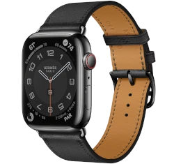 Apple Watch Series 7 Hermes 45mm Space Black Stainless Steel Case with Single Tour Deployment Buckle A2477 GPS Cellular smartwatch