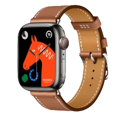 Apple Watch Series 8 Hermes 41mm Space Black Stainless Steel Case with Leather Single Tour A2772 GPS Cellular