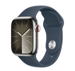 Apple Watch Series 9 41mm Silver Stainless Steel Case with Apple OEM Band A2982 GPS Cellular smartwatch