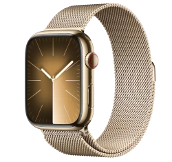 Apple Watch Series 9 45mm Gold Stainless Steel Case with Milanese Loop A2984 GPS Cellular smartwatch